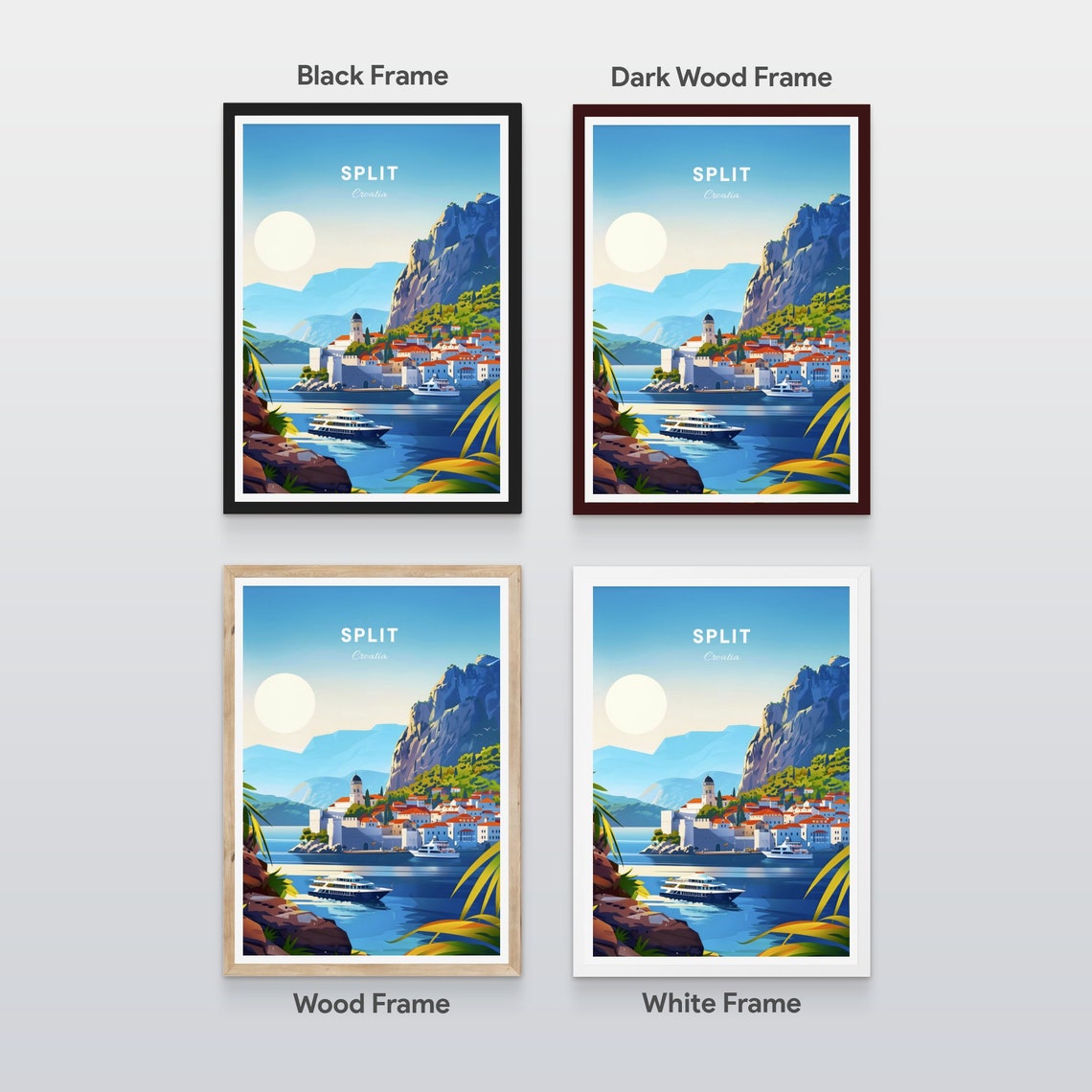 Split Croatia Sunny Harbor Fortress Cruise Ships Cliff View Poster - Image 2