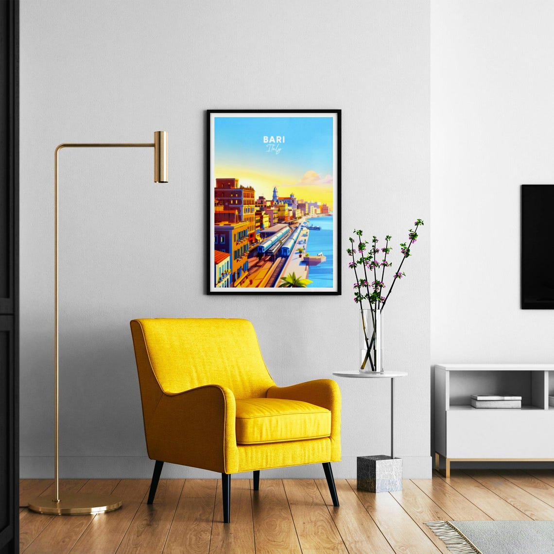 Bari Italy Waterfront Sunset Trains Seafront City View Travel Poster - Image 2
