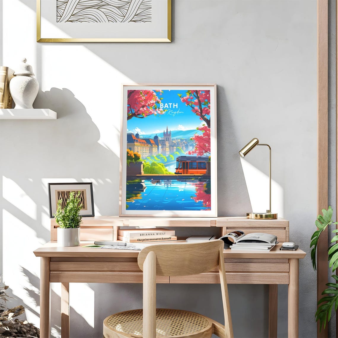 Bath England City View Tram Cherry Blossom River Travel Poster - Image 4
