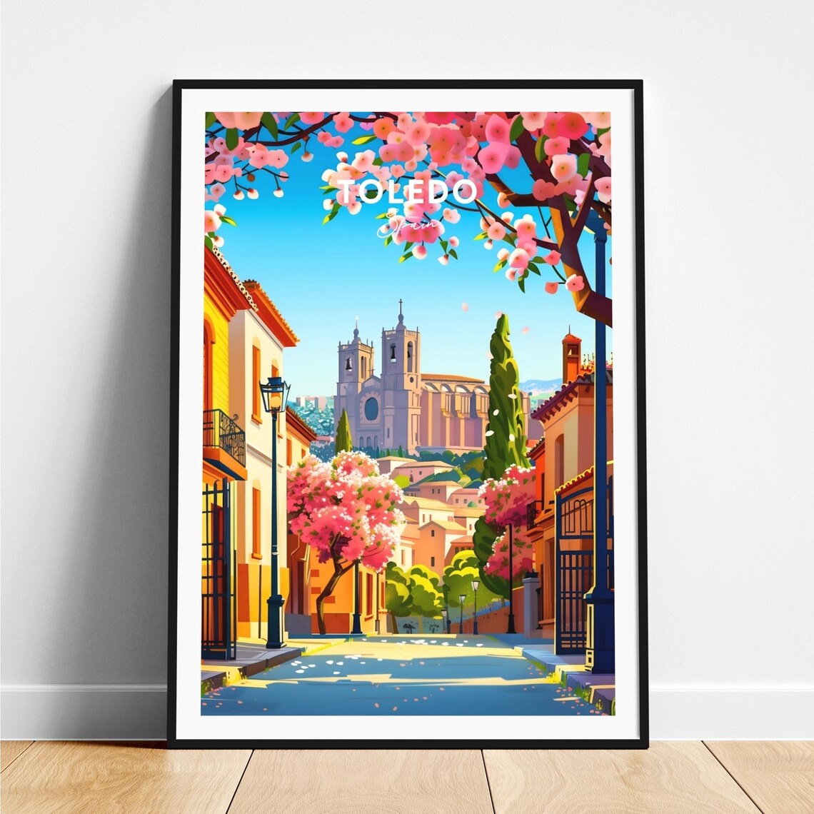 Toledo Spain Old Town Street Blossom Trees Springtime Poster