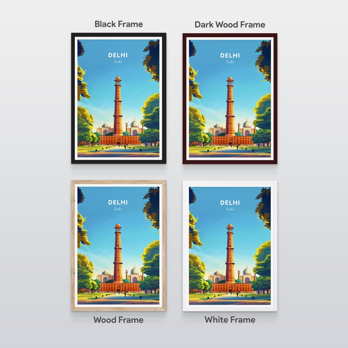 Delhi India Historic Red Sandstone Minaret Tower Park Poster - Image 2