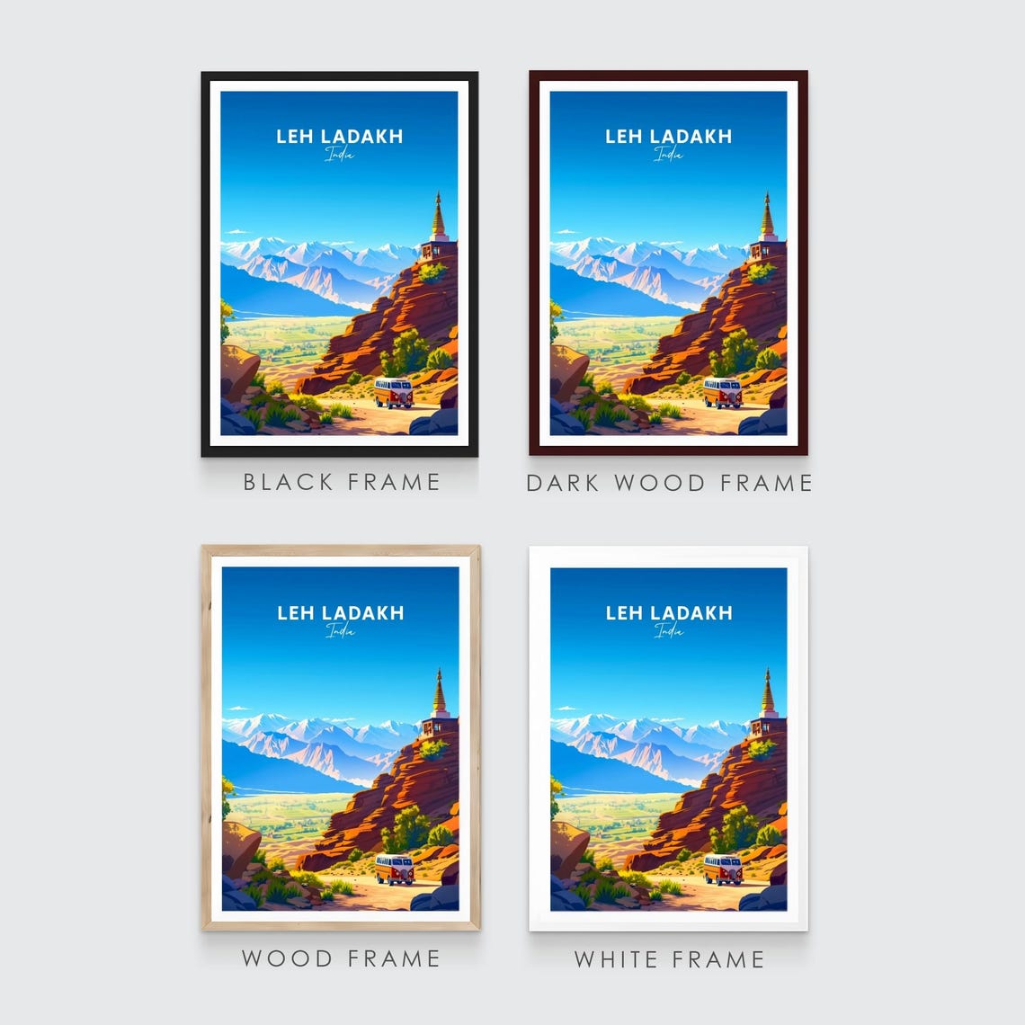 Leh Ladakh India Desert Valley Stupa Rocky Cliffs Travel Poster - Image 3