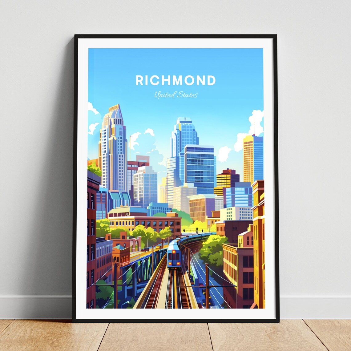 Richmond Daytime Skyline with an Elevated Train Travel Poster