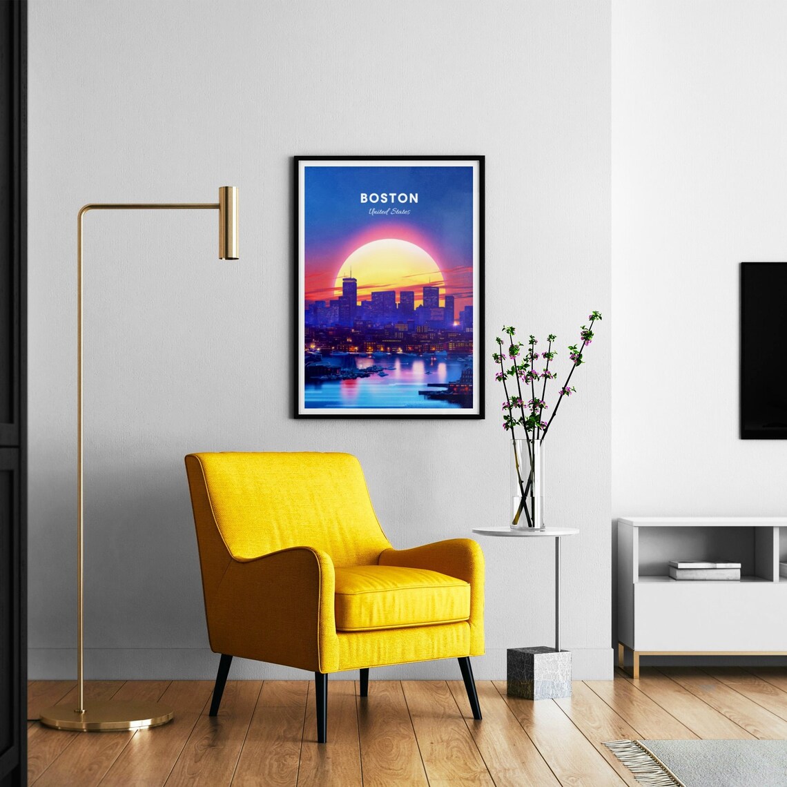 Boston Massachusetts Harbor Sunset Skyline Sailboats Travel Poster - Image 3