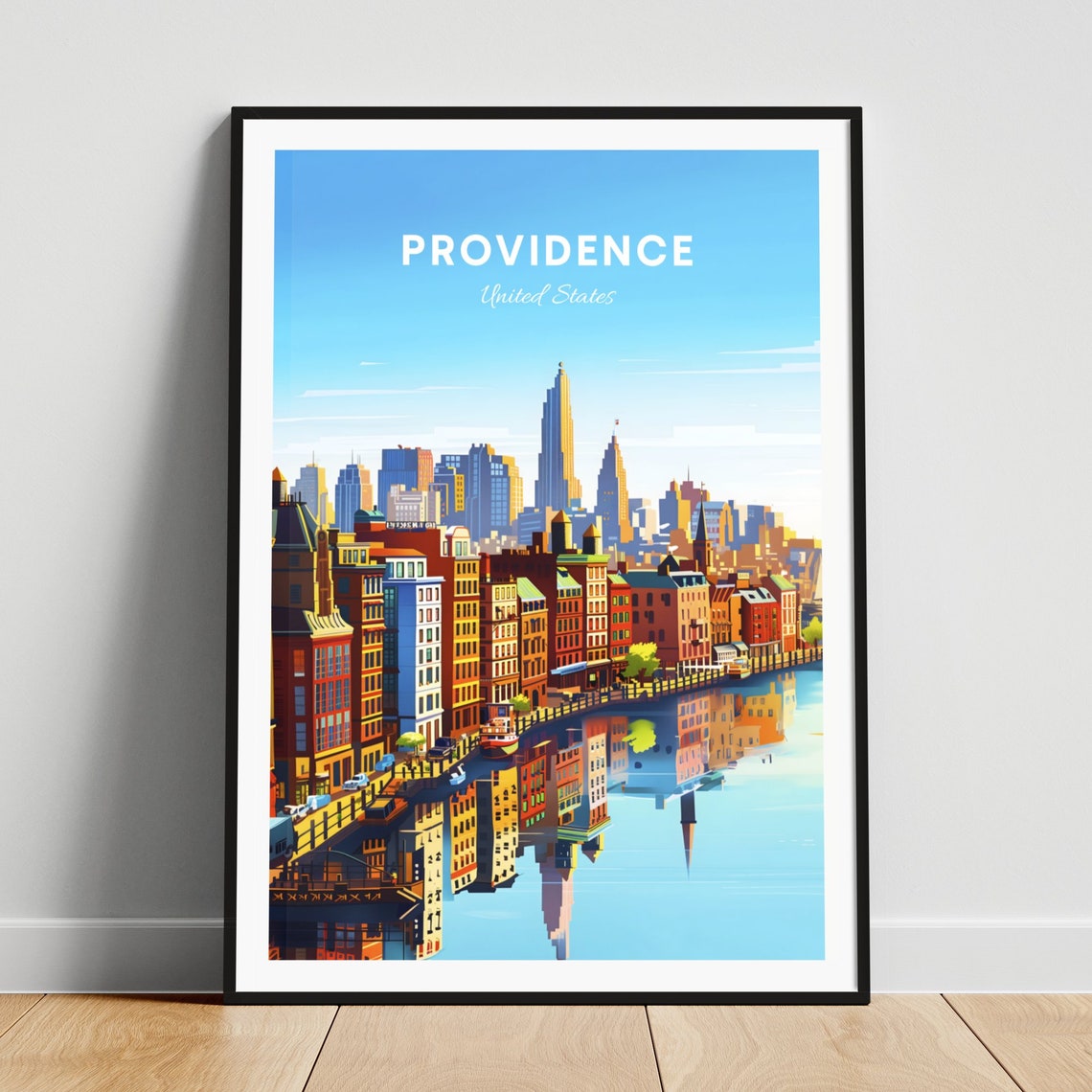 Providence Waterfront Historic Buildings Reflection Travel Poster
