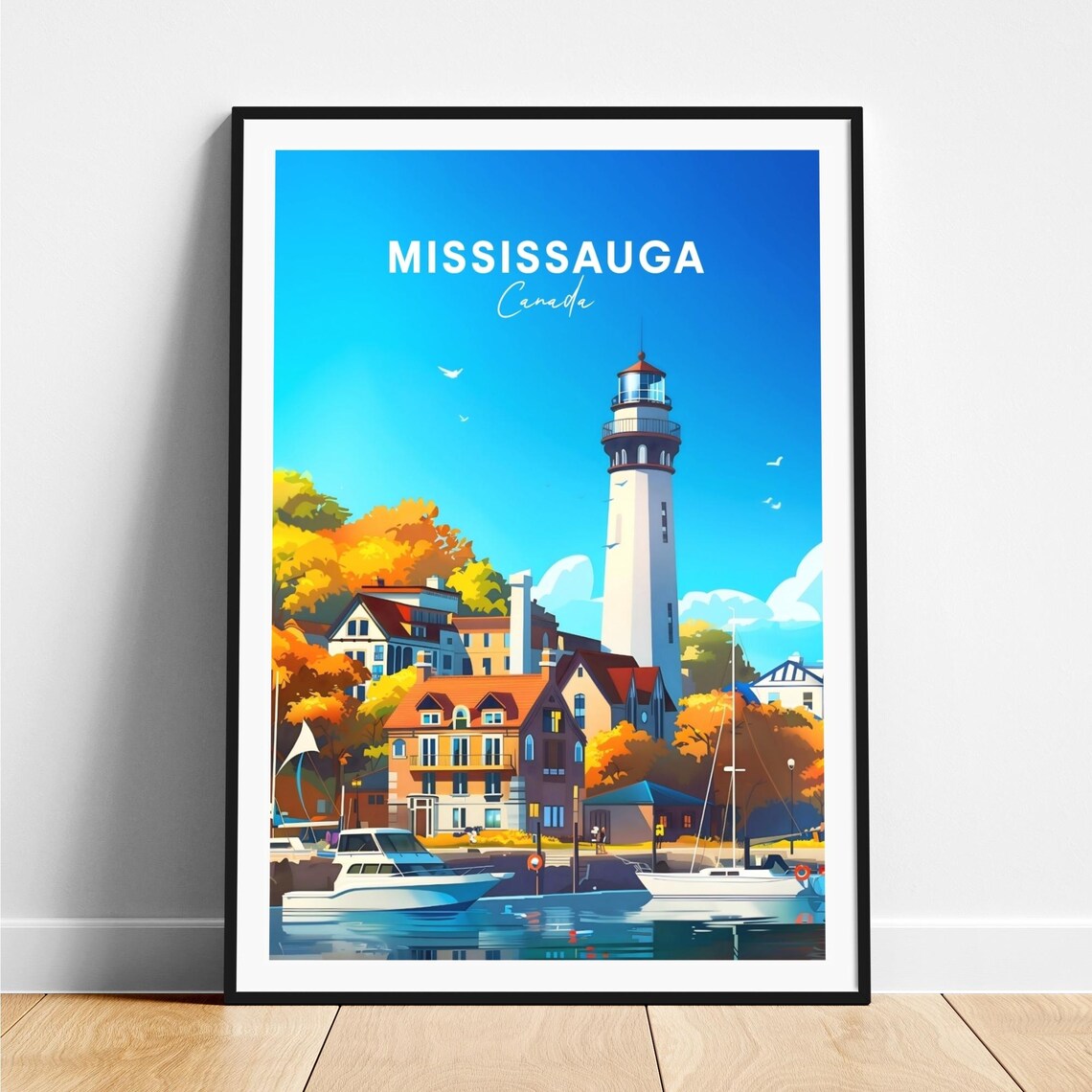 Mississauga Canada Lighthouse Day Harbor Boats Autumn Poster