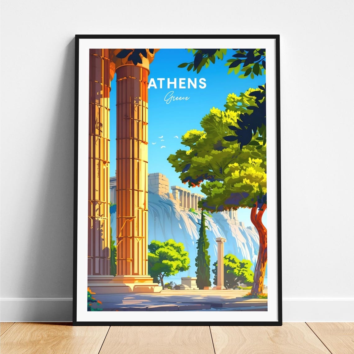 Athens Greece Acropolis Columns Parthenon Day View Art Poster