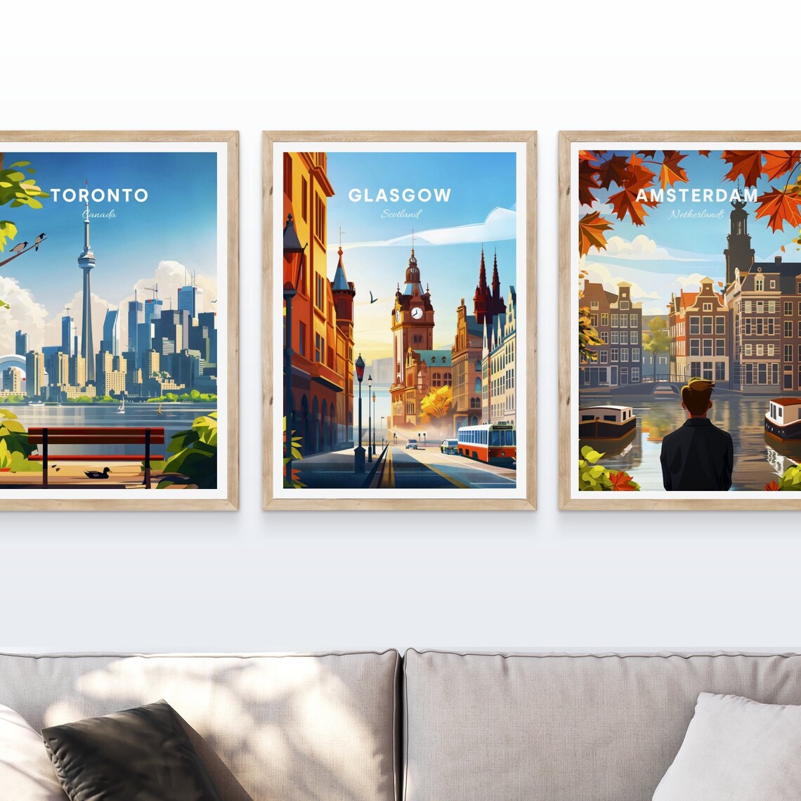 Glasgow Scotland Golden Sunset Tram Street Clock Tower City Poster - Image 3