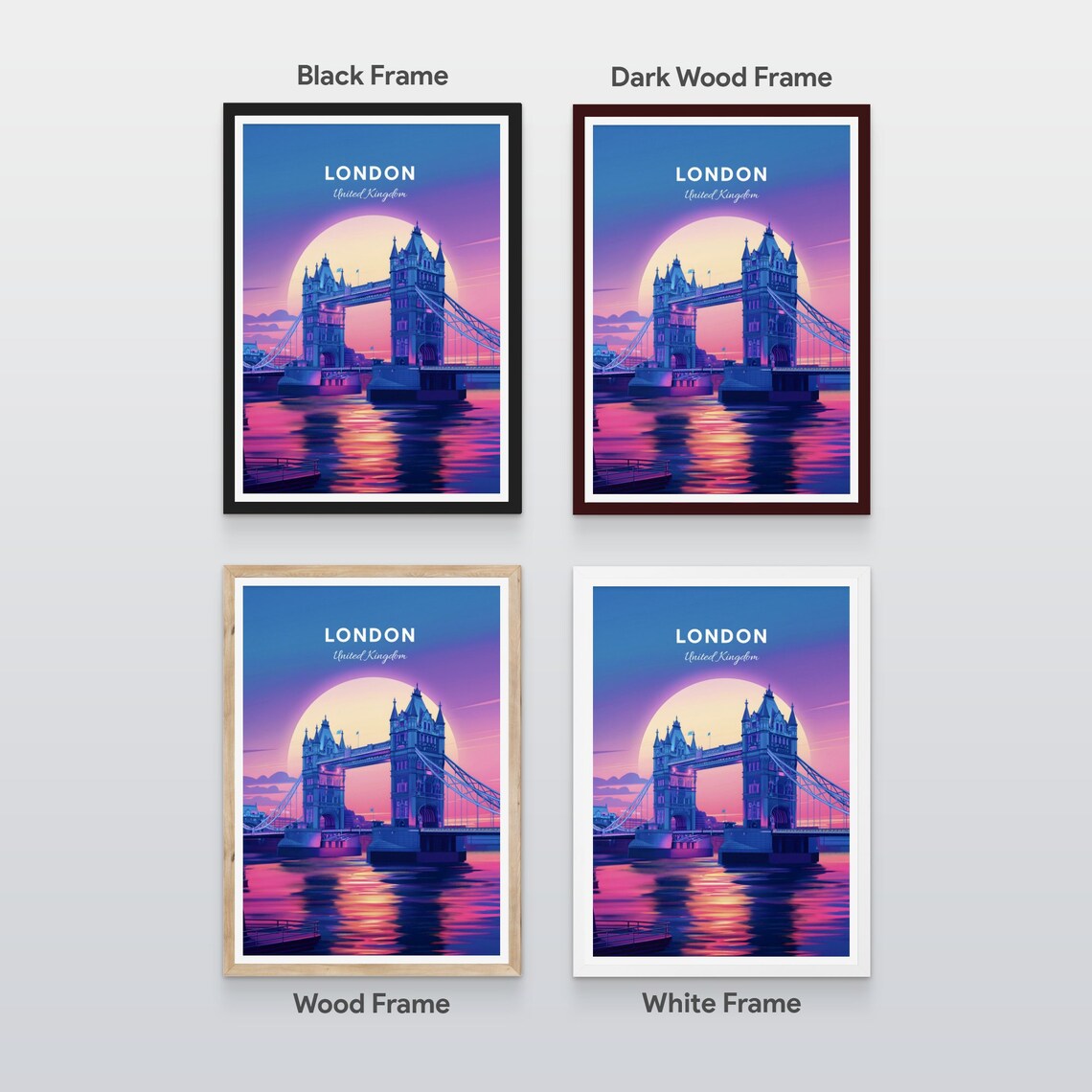 London Tower Bridge Vivid Sunset River Thames Travel Art Poster - Image 2