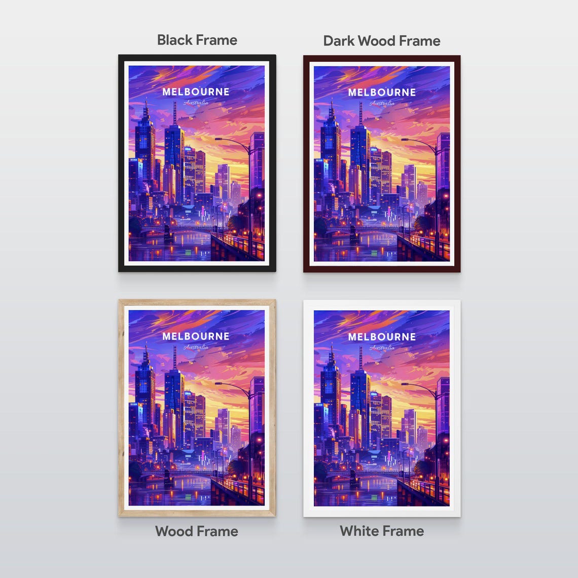Melbourne Australia Sunset Skyline Yarra River Purple Travel Poster - Image 2