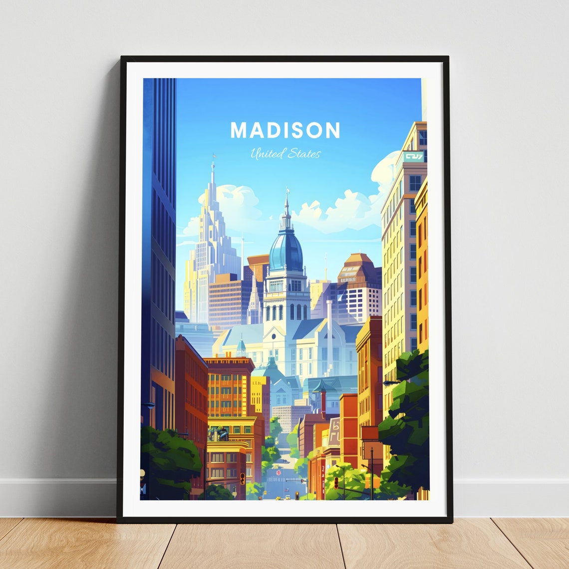 Madison Downtown Poster: Daytime Street View Toward the Capitol Dome