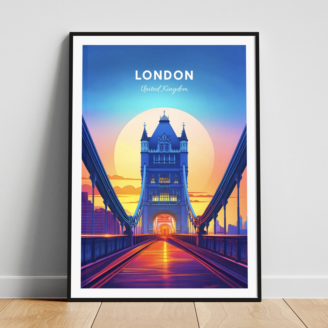 London Tower Bridge Centre Tower Glowing Sunset Walk Travel Poster