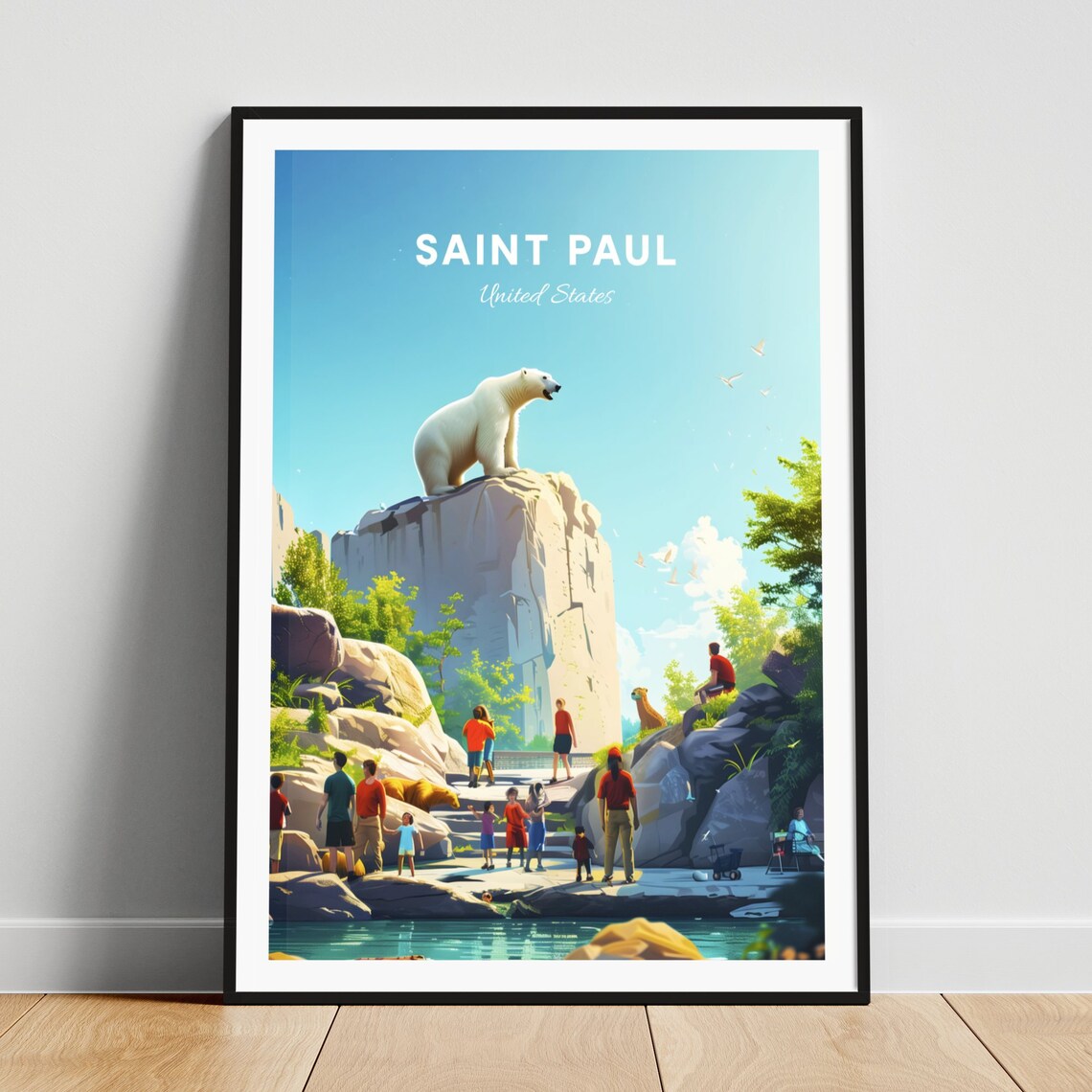 Saint Paul Como Zoo Polar Bear Standing on Rocky Ledge Poster