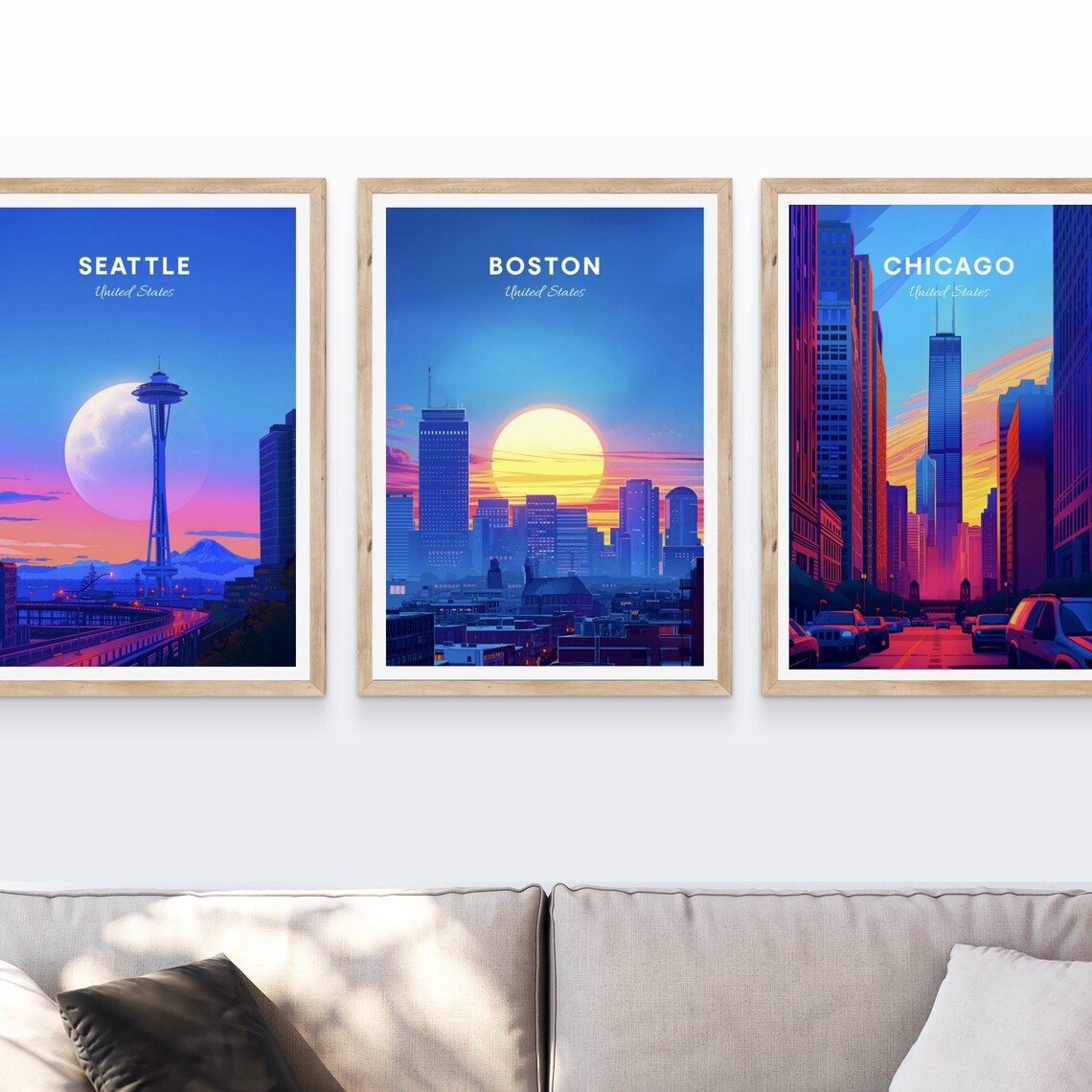 Boston Massachusetts Sunrise Skyline Giant Sun City View Travel Poster - Image 4