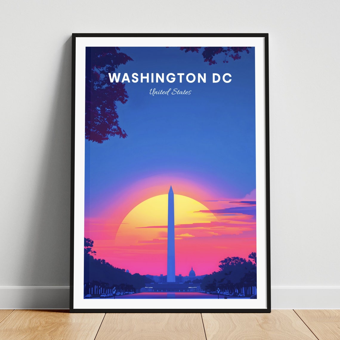 Washington DC Monument Sunrise Park Trees Reflection Art Poster