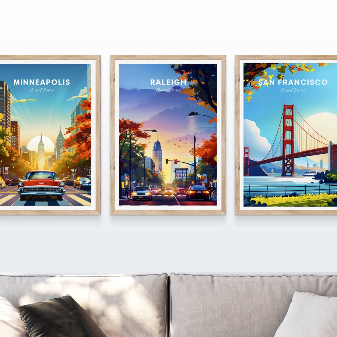 Raleigh NC Glowing Downtown Street Sunset Skyline Travel Poster - Image 4