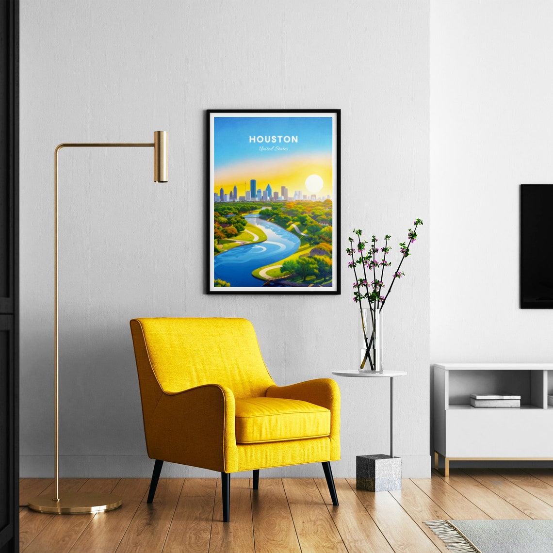 Houston Texas Skyline and Winding River Through Green Park Poster - Image 3