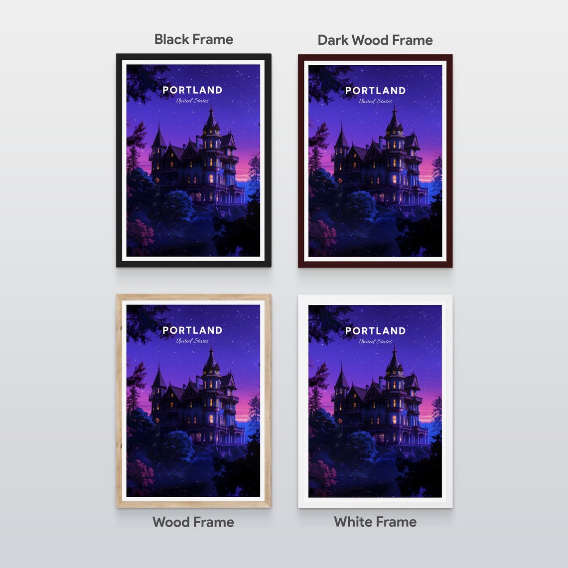 Portland Victorian Mansion Glowing Beneath a Starry Night Sky Poster - Image 2