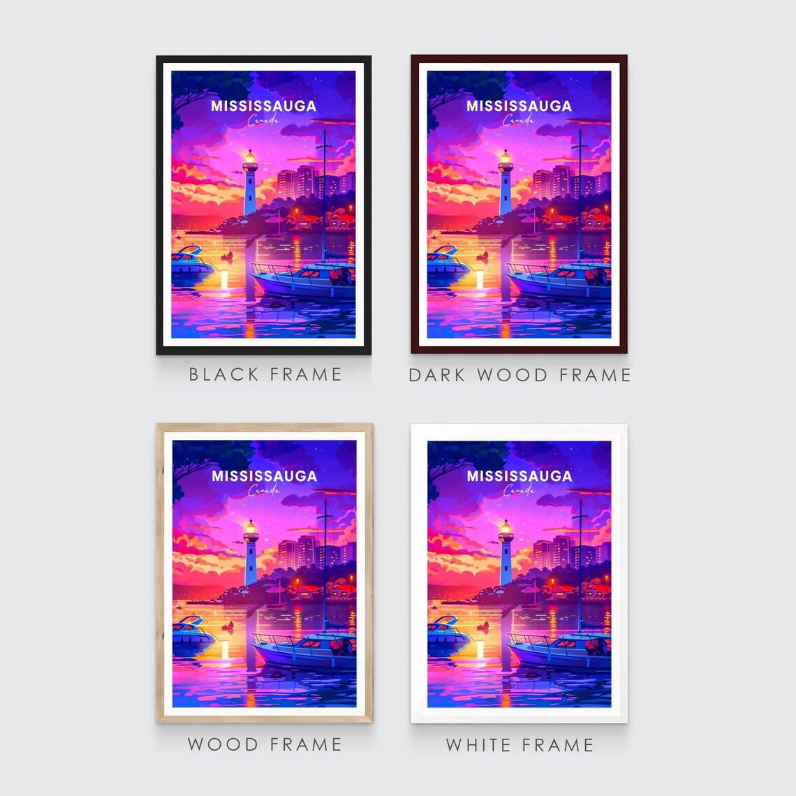 Mississauga Canada Lighthouse Sunset Harbor Boats Glow Poster - Image 3