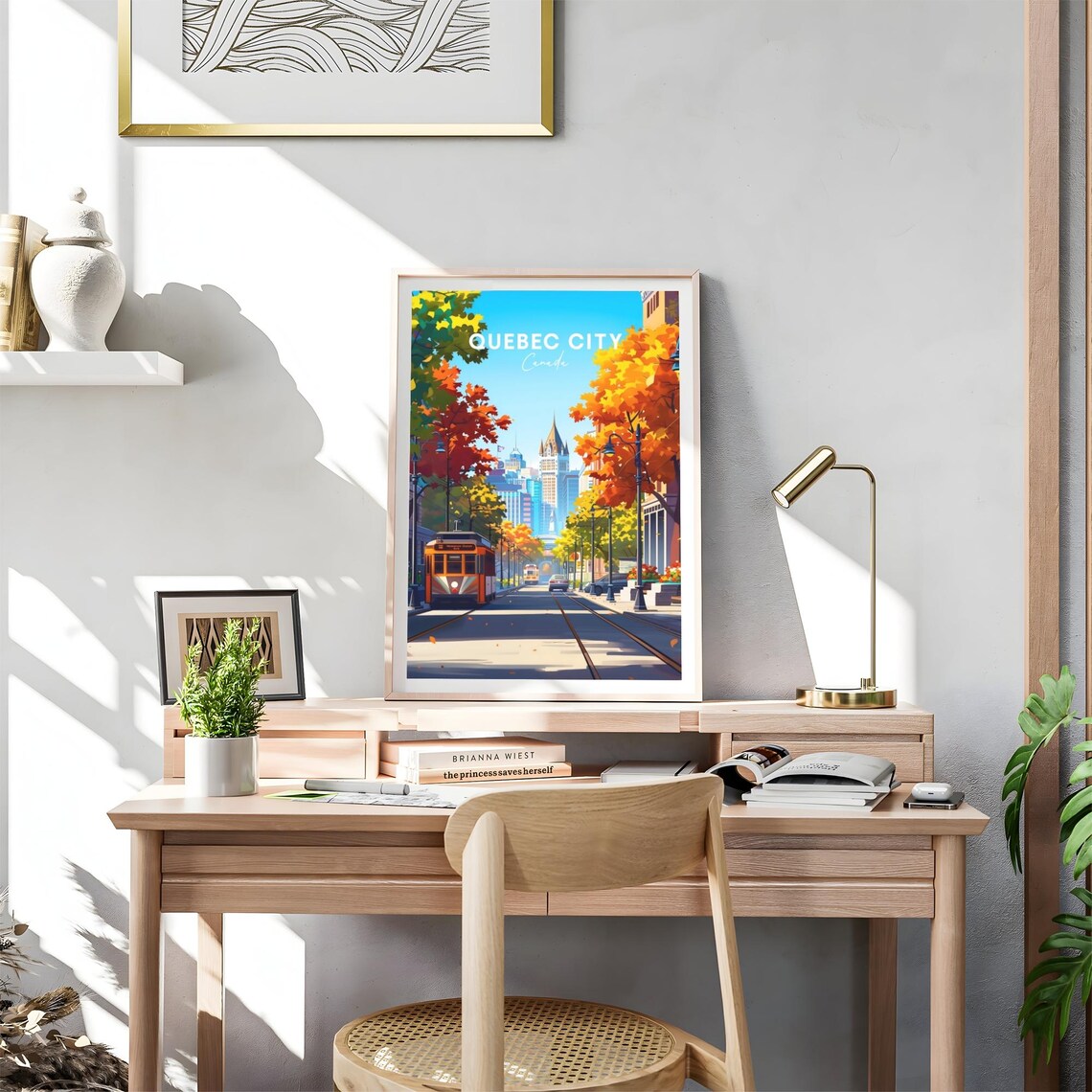 Quebec City Canada Autumn Streetcar Downtown Skyline Travel Poster - Image 4
