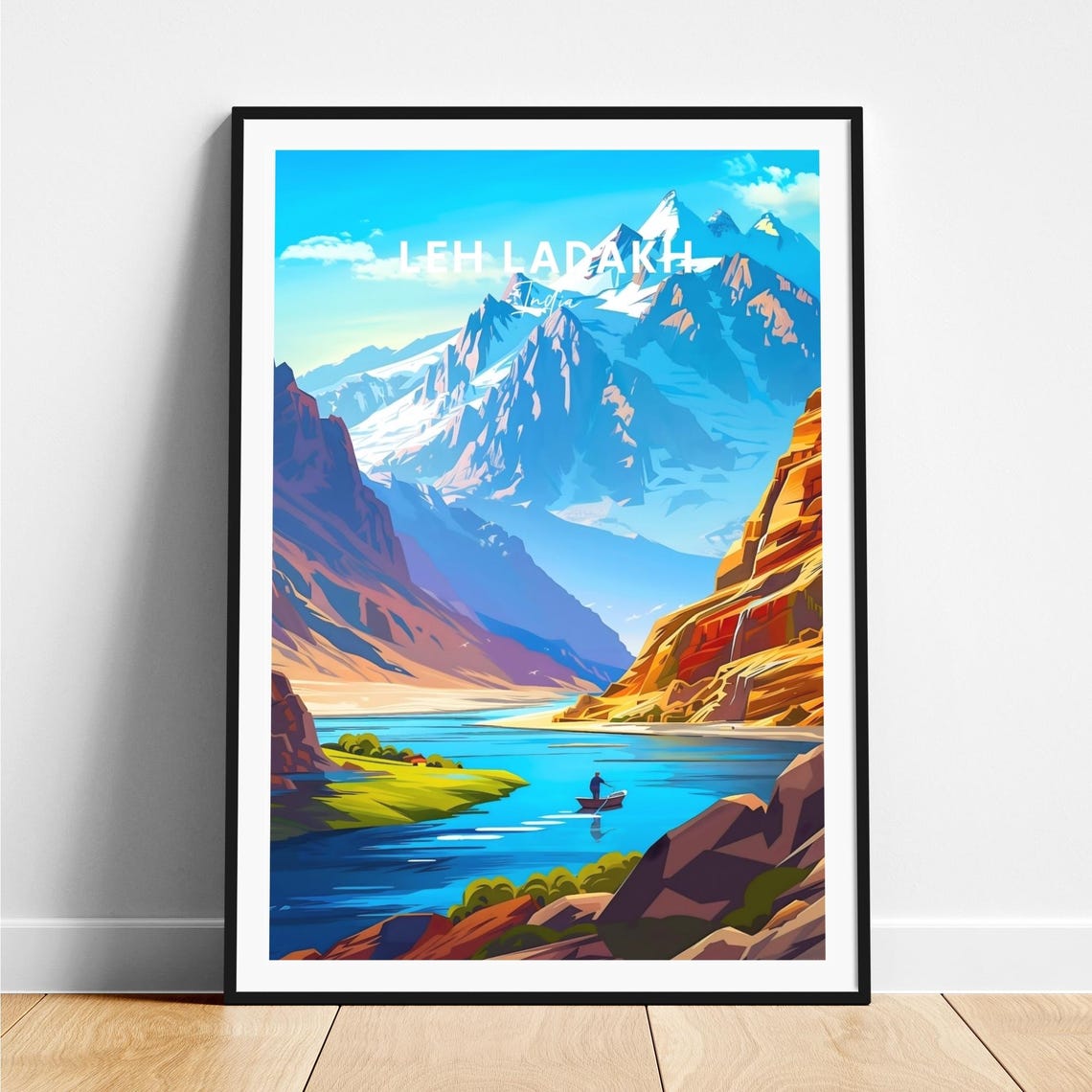 Leh Ladakh India Deep Valley River Snow Peaks Blue Water Travel Poster