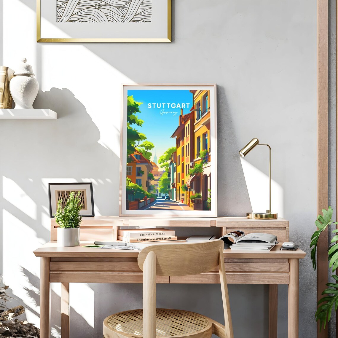 Stuttgart Sunny Residential Street Colorful Houses Travel Poster - Image 4