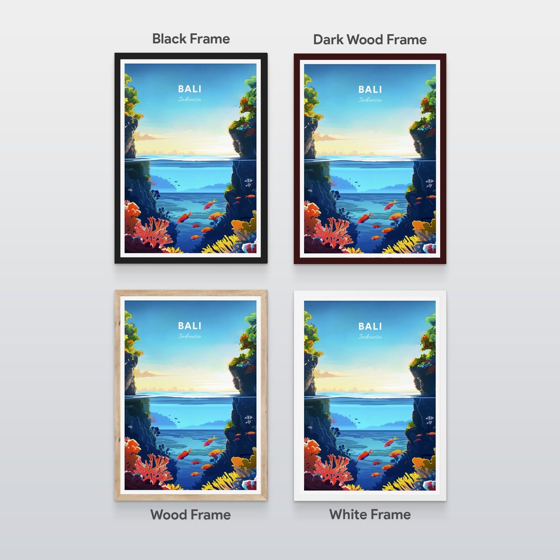 Bali Indonesia Coral Reef Split View Ocean Life Underwater Poster - Image 2
