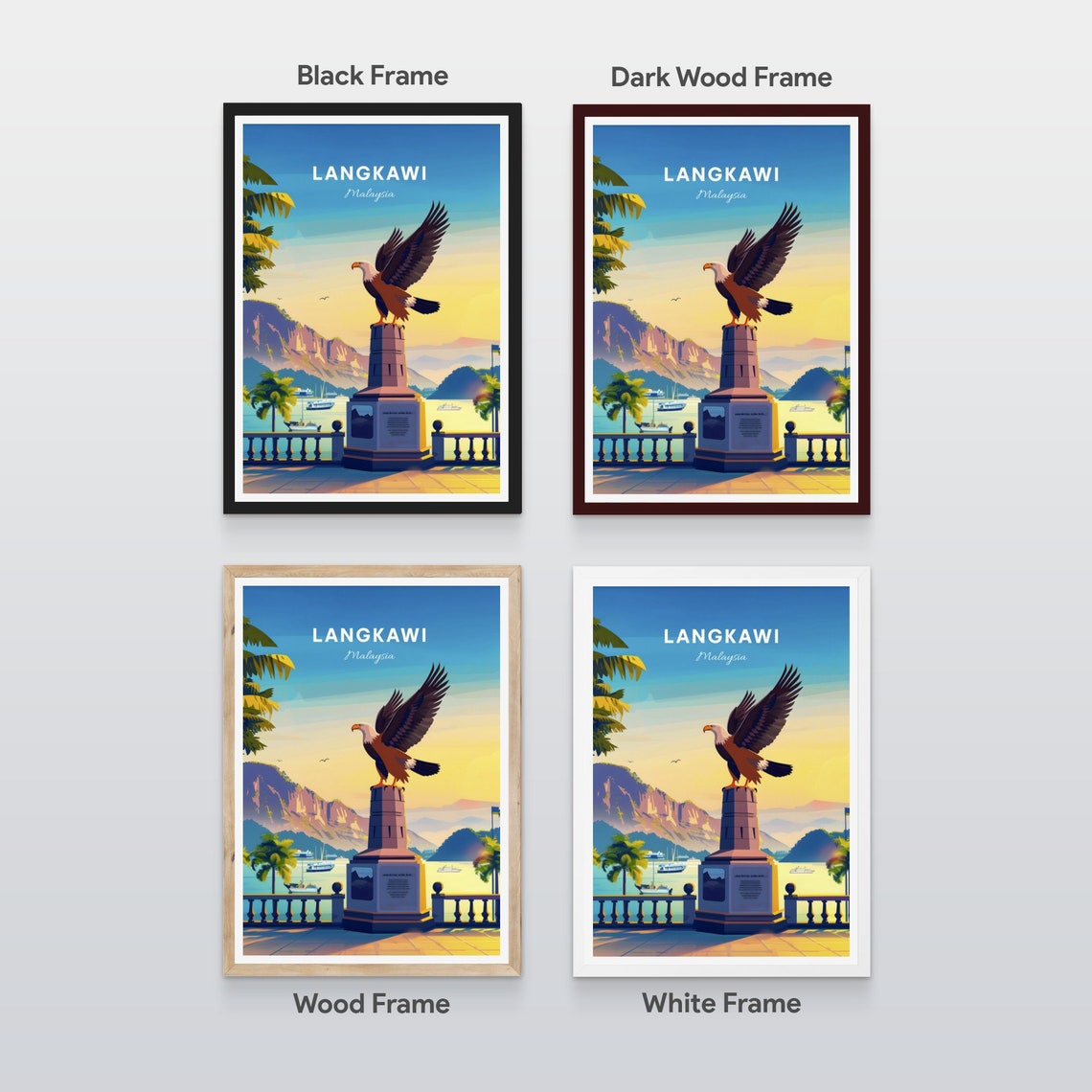 Langkawi Malaysia Famous Eagle Statue Harbor Sunset Scene Poster - Image 2