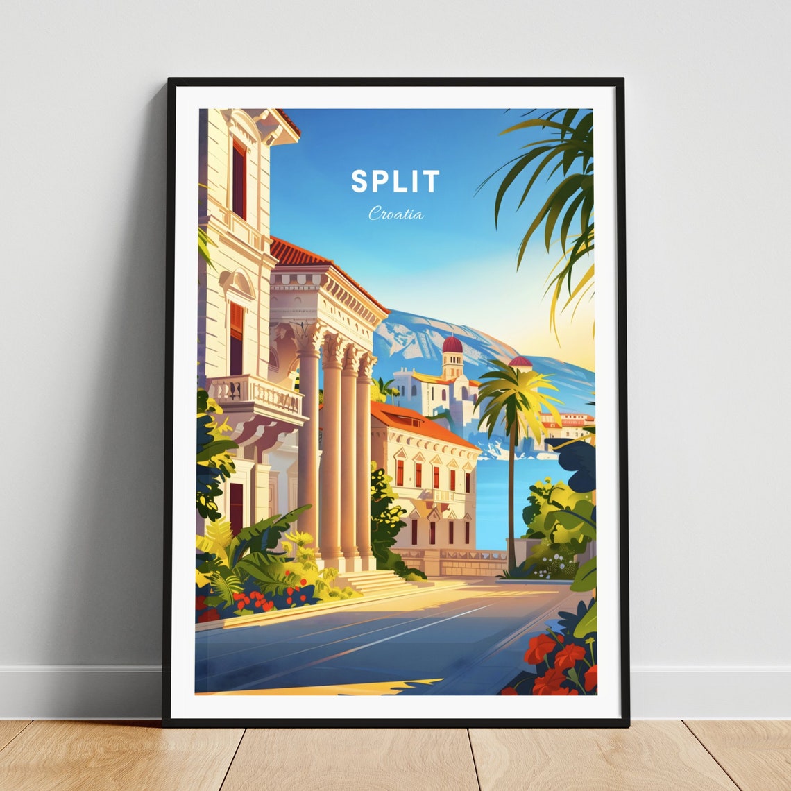 Split Croatia Old Town Sunny Seaside Columns Street Travel Poster