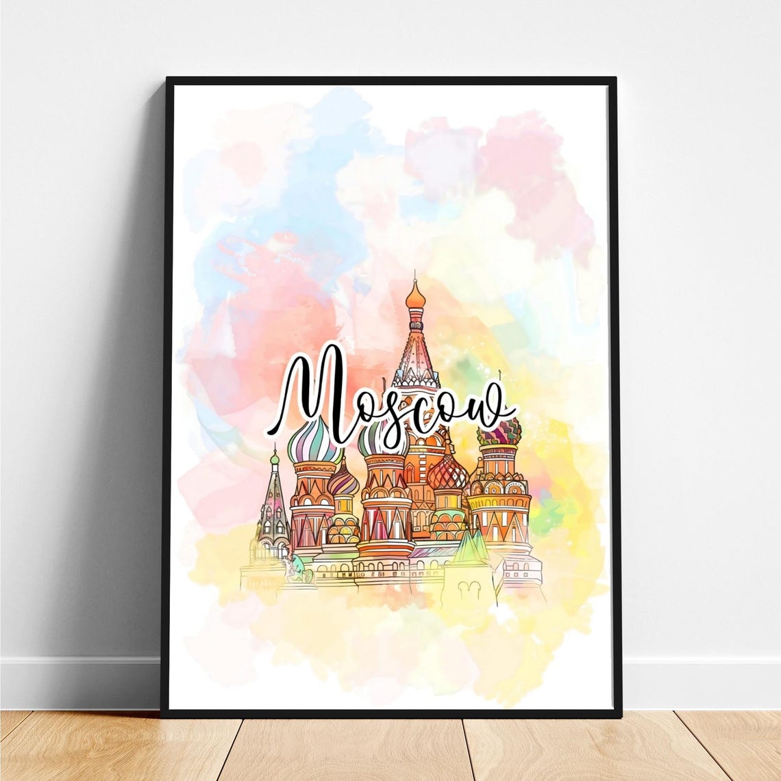 Moscow St Basils Cathedral Onion Domes Watercolor Travel Poster