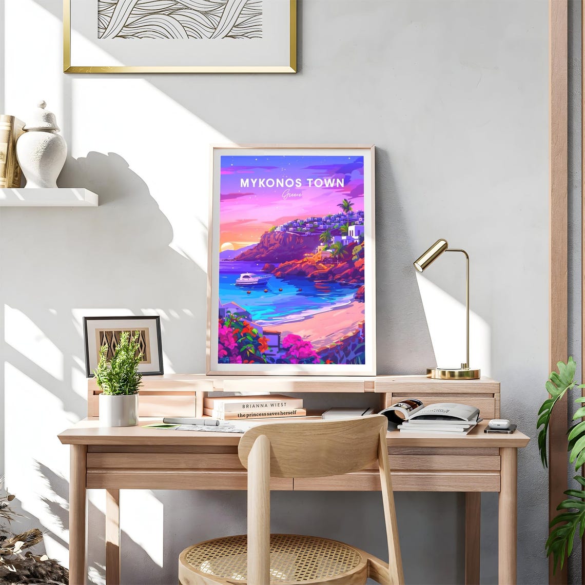 Mykonos Town Greece Sunset Cliffside Town Harbor Travel Poster - Image 4