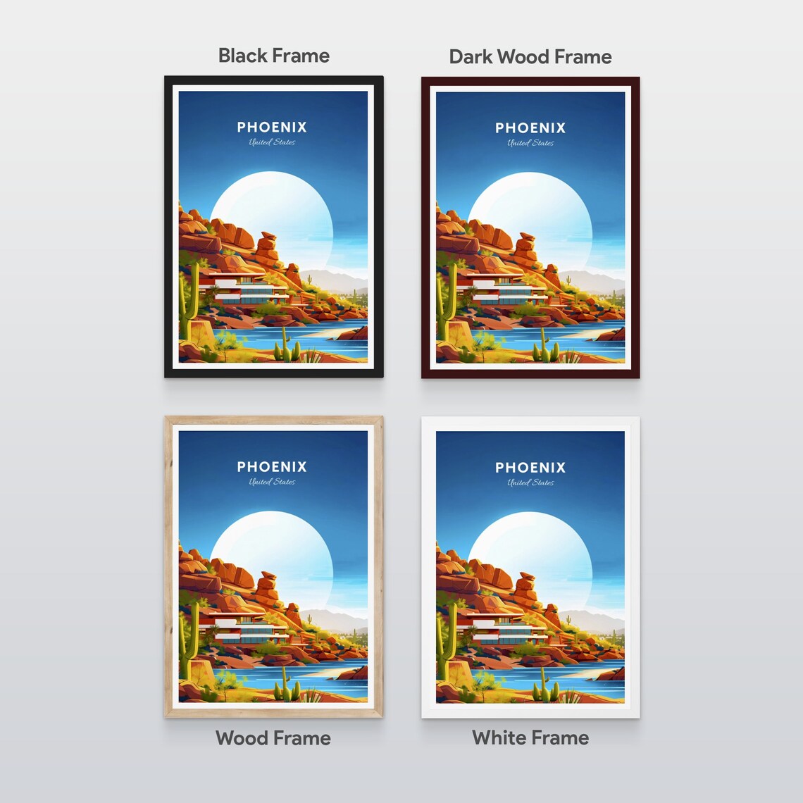 Phoenix Arizona Red Rock Mountain Desert Home Lake Travel Poster - Image 2
