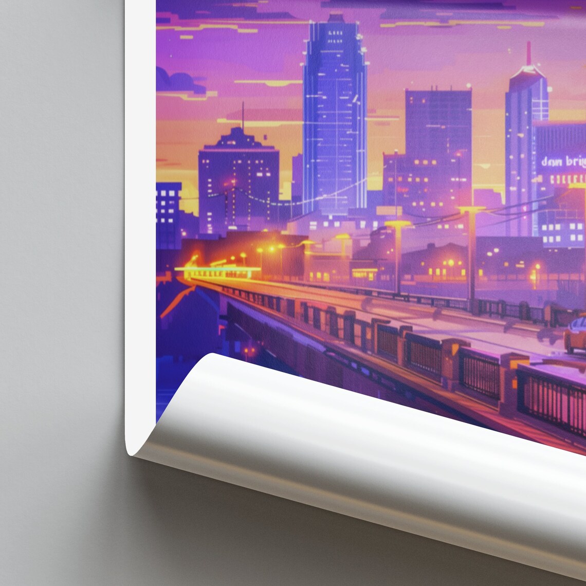 Little Rock Steel Truss Bridge at Dusk with City Lights Poster - Image 2