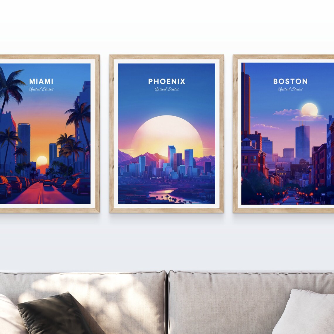 Phoenix Arizona Neon Sunset Skyline Desert City Retro Travel Poster - Image 4