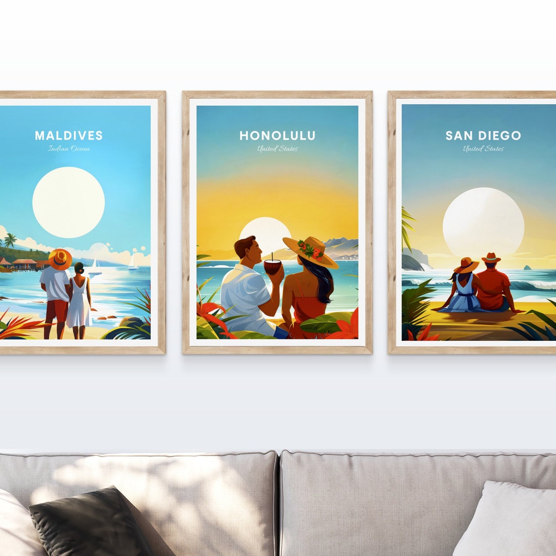 Honolulu Beach Couple at Sunset Sharing a Coconut Drink Poster - Image 4
