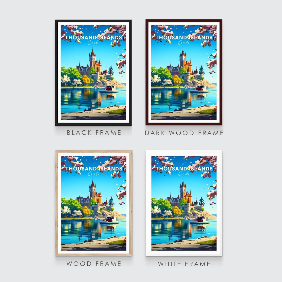 Thousand Islands Canada Island Castle Boat Cherry Blossom Poster - Image 3