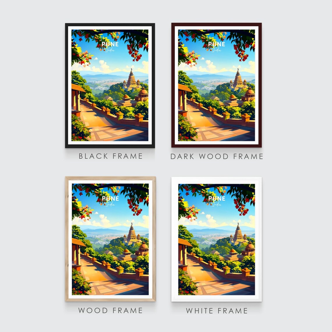 Pune Hilltop Temple Gardens Panoramic View India Travel Poster - Image 3
