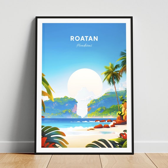 Roatan Travel Print Honduras Wall Art Roatan Poster West Bay Beach Personalized Gift Poster Minimalist Poster Wedding Gift