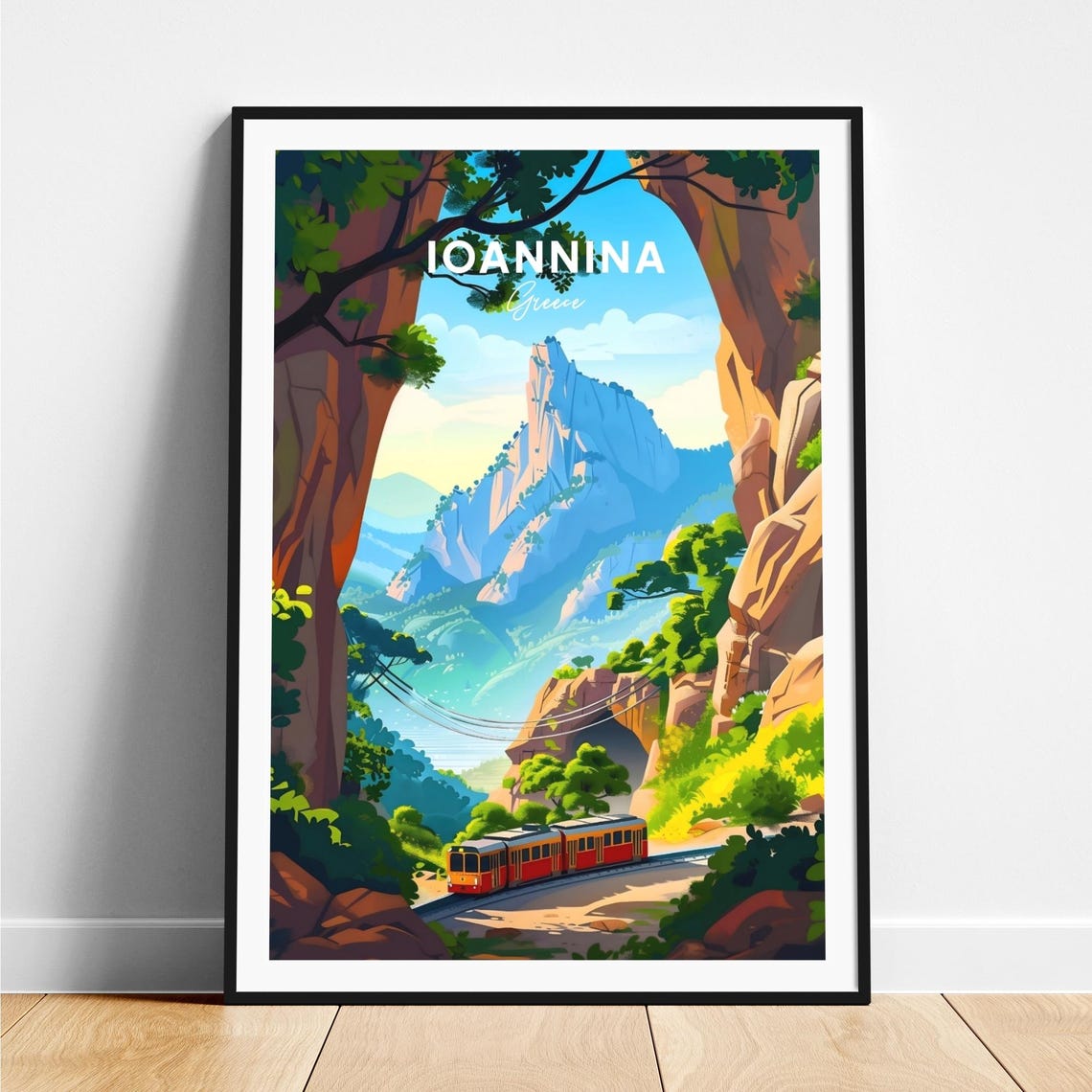 Ioannina Greece Mountain Train Dramatic Peak Travel Art Poster