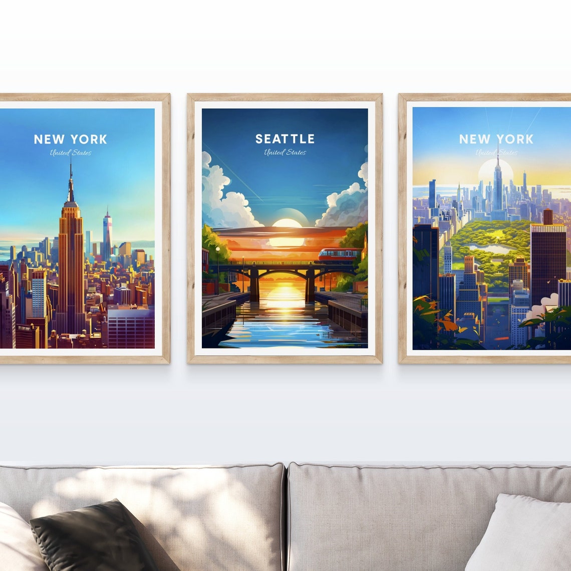 Seattle Washington Canal Bridge Light Rail Sunset Travel Art Poster - Image 4