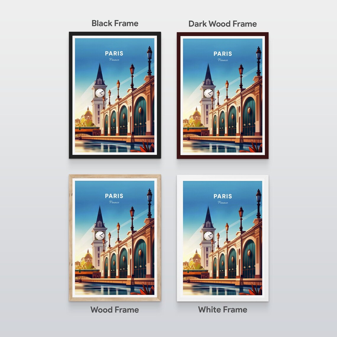 Paris France Orsay Clock Tower Riverfront Landmark Travel Poster - Image 2