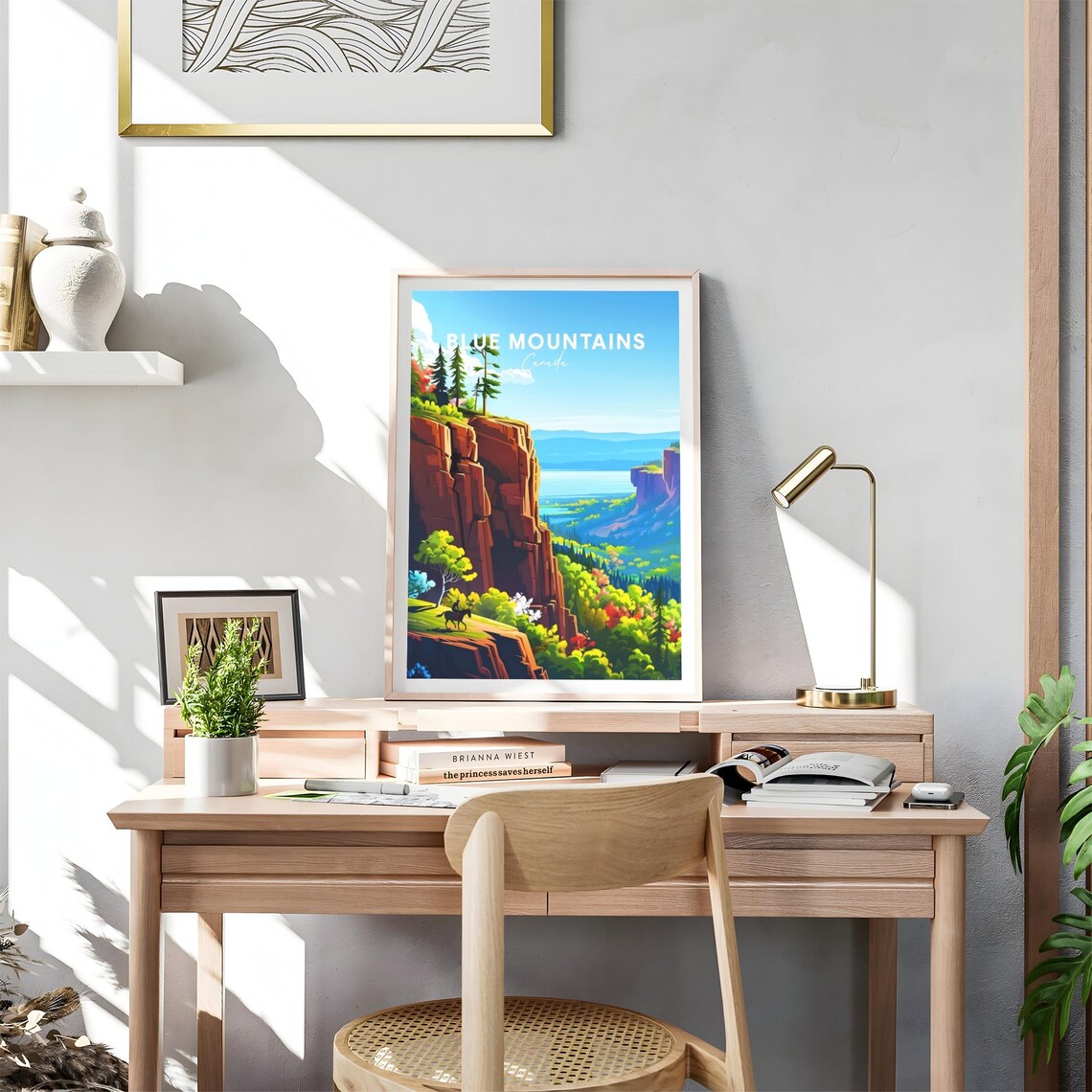 Blue Mountains Canada Red Cliffs Horseback Valley View Poster - Image 4