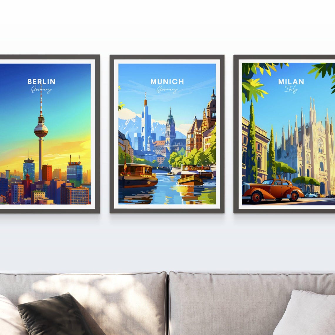 Munich Germany Bright Summer River Boats Historic Skyline Poster - Image 4