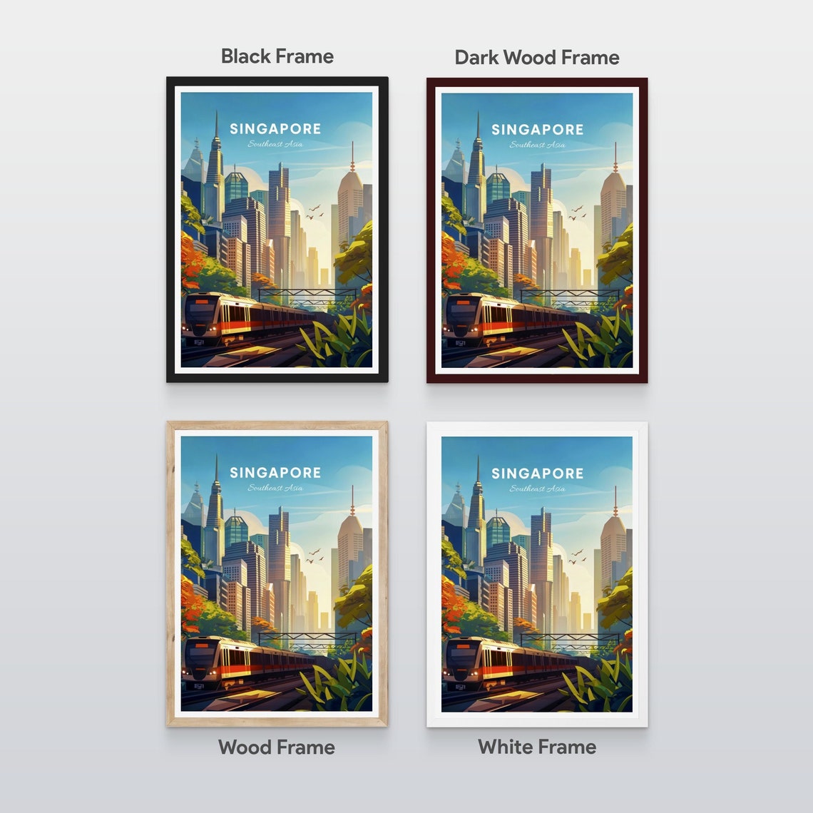 Singapore City Skyline MRT Train Modern Downtown Vintage Travel Poster - Image 2