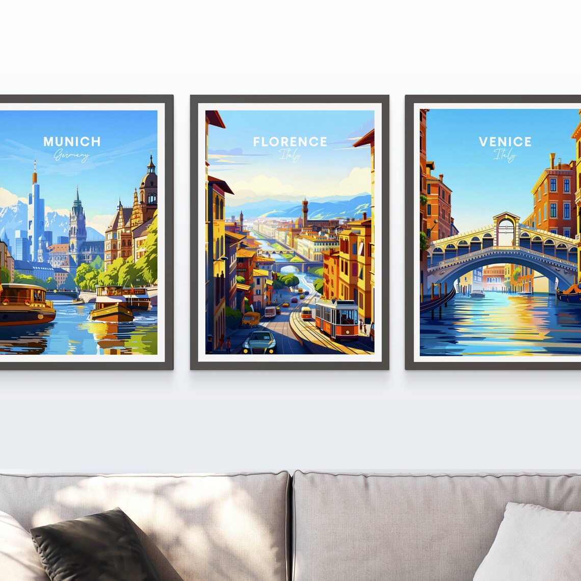 Florence Italy Vintage Tram Street Cityscape Travel Poster Art - Image 3