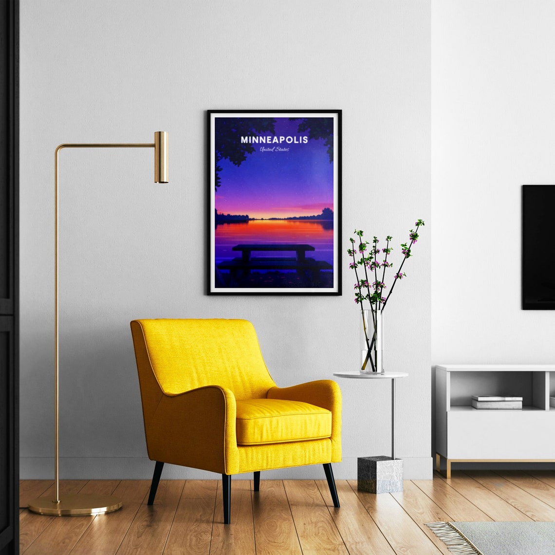 Minneapolis Minnesota Lakeside Sunset Bench Starry Sky Travel Poster - Image 3