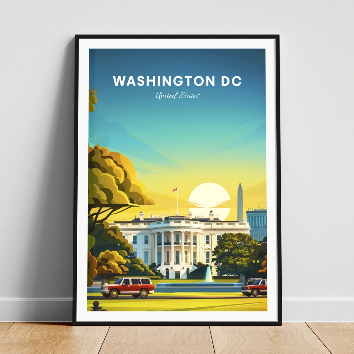 Washington DC Gothic Cathedral Sunrise River View Travel Poster