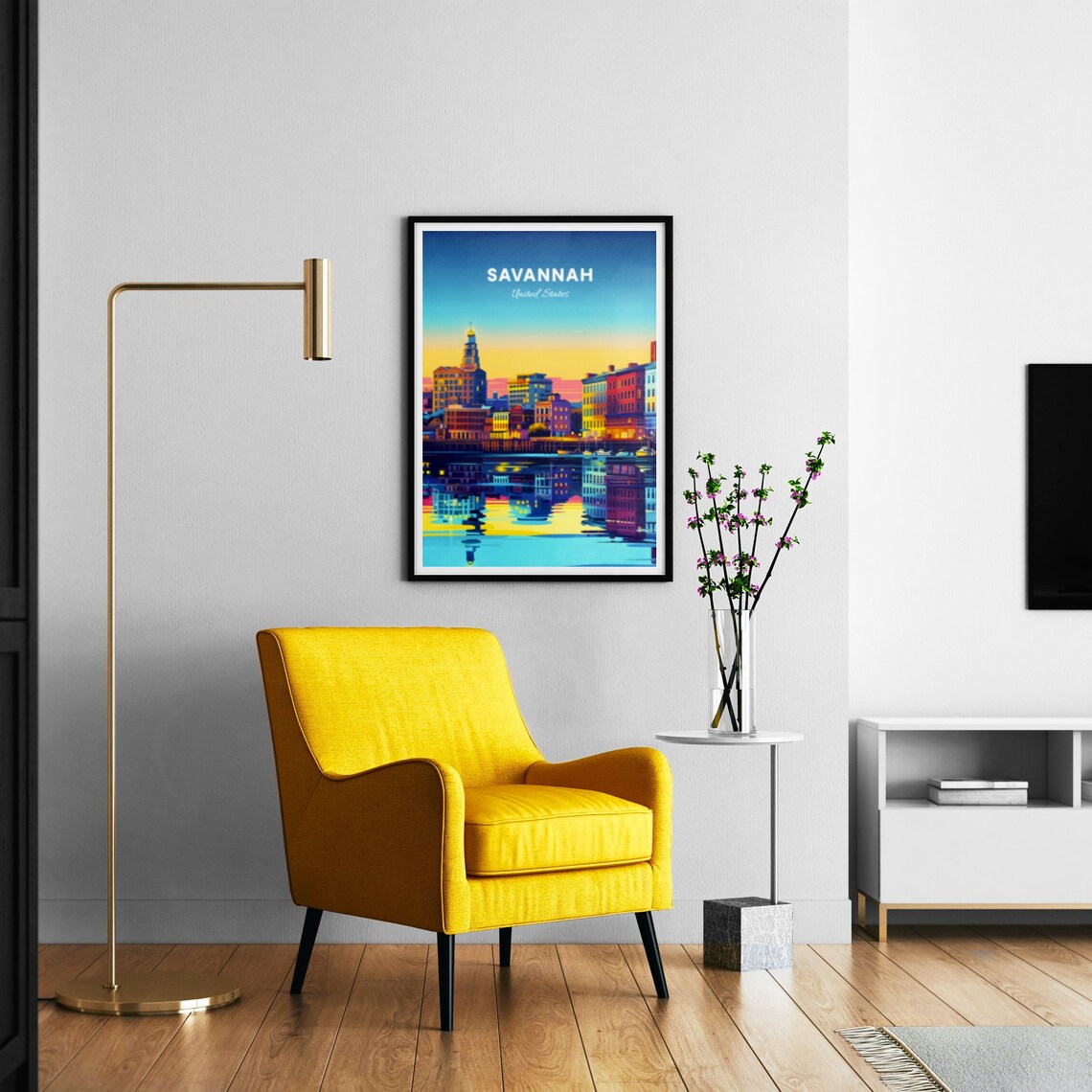 Savannah Riverfront Sunset Colorful Buildings Mirror Travel Poster - Image 3