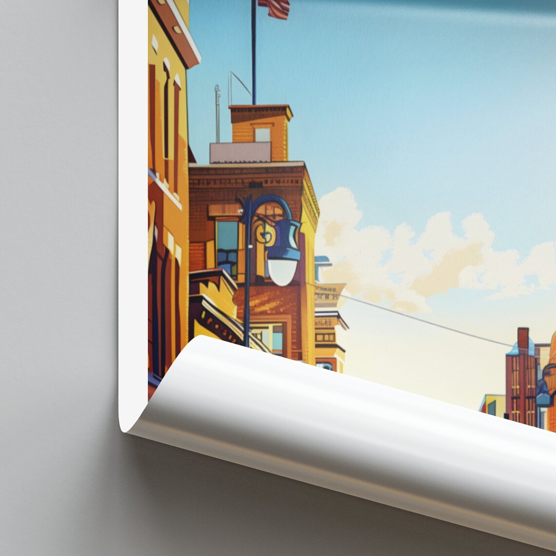 Des Moines Historic Brick Street With American Flag View Travel Poster - Image 2