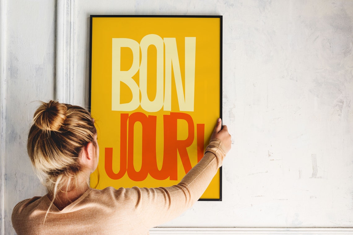 Bon Jour Yellow French Greeting Bold Modern Typography Poster - Image 7